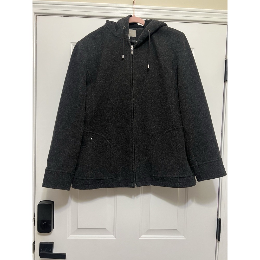 Croft &‎ Barrow Women's XL Black Hooded Wool Blend Pea Coat Casual Work Wear